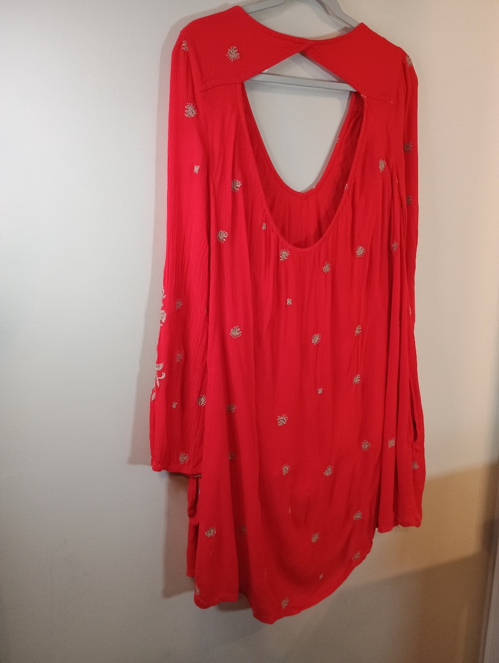 Free People Embroidered Red V-Neck Womens Dress Size L - Picture 10 of 11